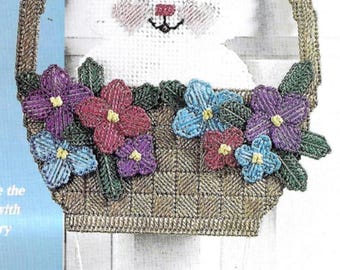 Hoppy Easter door basket plastic canvas pattern PDF, bunny