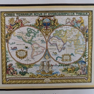Old World Map, Stamped Cross Stitch Kit, 14 count