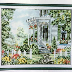 Front Porch and flowers, stamped Cross Stitch Kit, Joy Sunday, 14 count