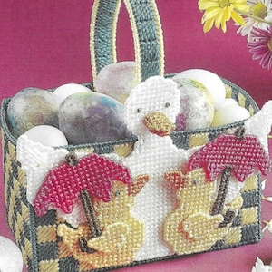 Rainy day ducks basket plastic canvas pattern PDF