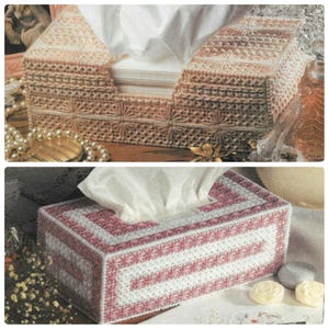 Two feminine tissue box covers Plastic canvas pattern PDF