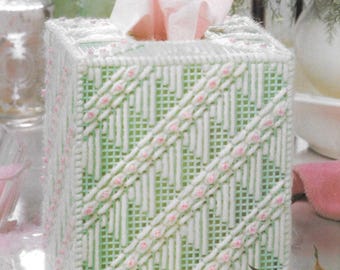 Rosebud tissue cover plastic canvas pattern PDF