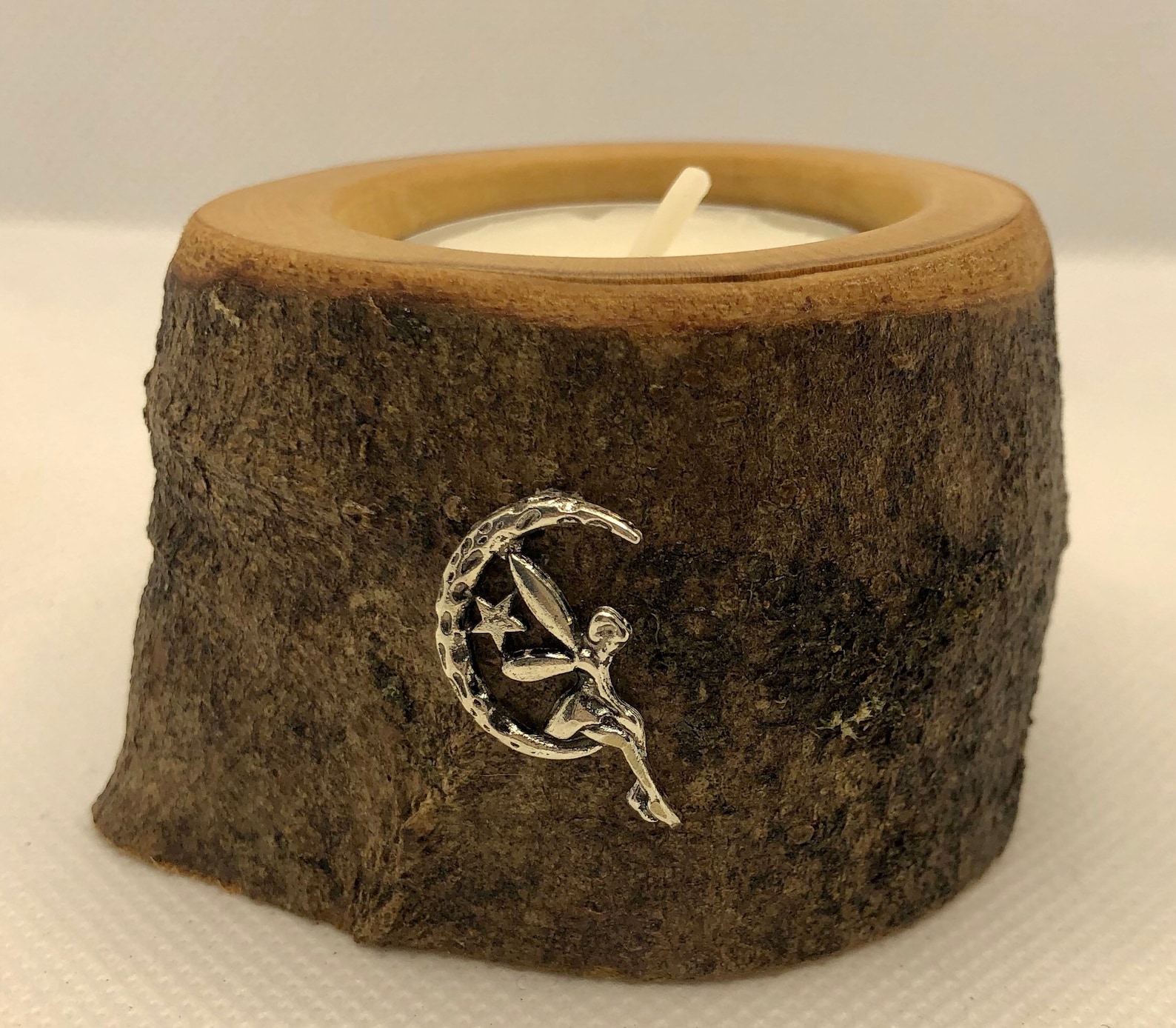 Beautiful Fairy charm single wooden tealight holder