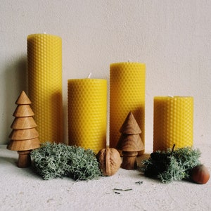 Set of 4 100% Pure Beeswax Candles. Natural beeswax candles - honeycomb roller. Solid Beeswax Pillar! Eco-friendly