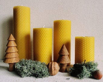 Lot de 4 bougies en cire d'abeille 100 % pure. Bougies en cire d'abeille naturelle - rouleau en nid d'abeille. Un pilier solide en cire d'abeille ! Respectueux de l'environnement