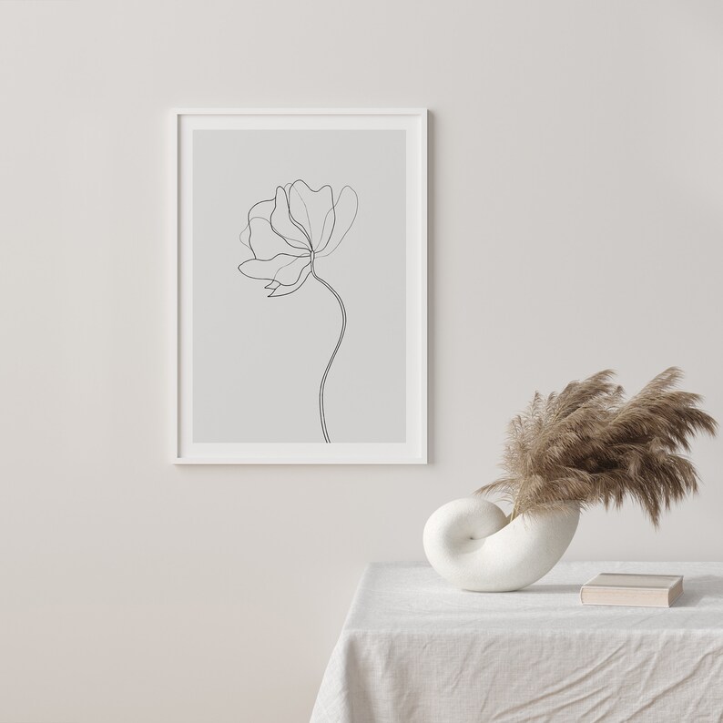 Line Art Flower Line Drawing Flower Print Flower Poster Etsy