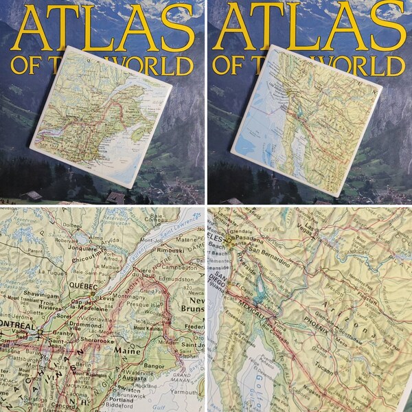 COASTERS - ATLAS Maps Variety Tile Coasters cut from the Comic Book - Only from the Original 1985 Rand McNally Atlas!