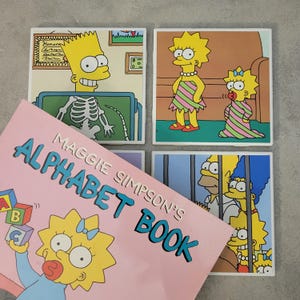 COASTERS - SIMPSONS Upcycled Book Tile Coasters cut from the Original Book - Upcycled Gifts, Sustainable Gifts, Upcycled Gifts