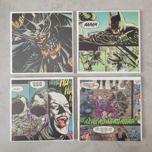 COASTERS - BAT MAN 1989 Comic Book Coasters Set - Repurposed Original 1989 Comic Book Pages, Upcycled Party Decorations, Joker Coasters