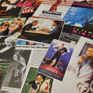 May include: A collage of movie posters featuring various films, including "Tootsie", "La Femme Nikita", "Coming to America", and "Jack Nicholson".