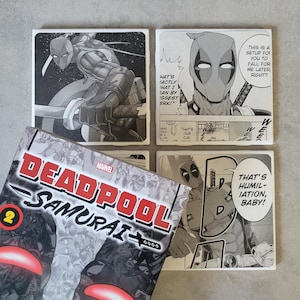 COASTERS - DEADPOOL Manga Comics - Repurposed Comic Book Coasters - Coasters, Superhero Party!