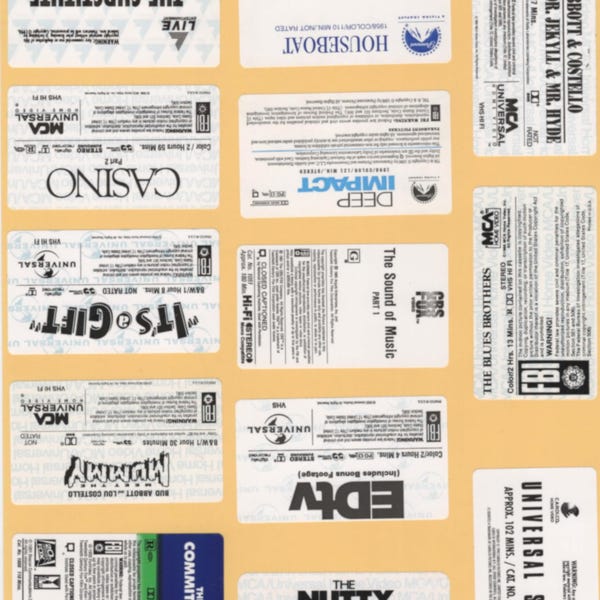 64 VHS Label Scans From 20-40 Year Old VHS Tapes - DIY Cassettes - 80s or 90s Party Prints