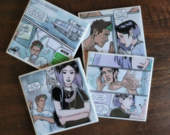 COASTERS - Beast Boy Loves Raven Graphic Novel Coaster Set! No Reproductions, Random Images Cut from the Comic Book Pages! *See details