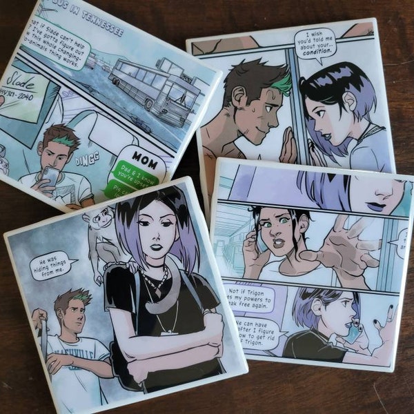 COASTERS - Beast Boy Loves Raven Graphic Novel Coaster Set! No Reproductions, Random Images Cut from the Comic Book Pages! *See details