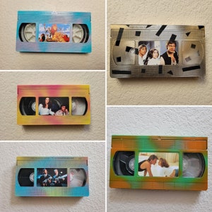 VHS Wall Art - 20 Styles- Hanging Wall Art!  90&#39;s Party Decor - Theater/Game Room - VHS Cassettes Upcycled with Paint and Book Cutouts!