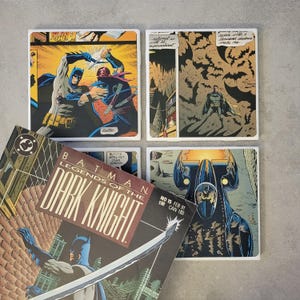 COASTERS - BAT Comics 1991 Set of Comic Book Coasters- Repurposed Comic Book Coasters - Coasters, LOTDK, Bat Party!