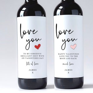 Personalised Valentine's Wine Labels. Wine gifts for Husband, Wife, Boyfriend, Girlfriend . Modern Valentine wine Stickers.