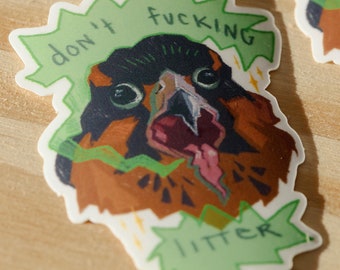 don't litter screaming bird clear sticker