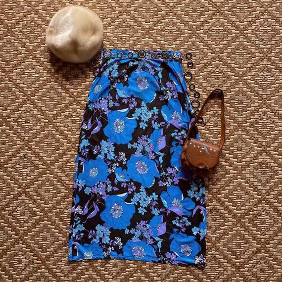 1970’s Blue Floral Maxi Skirt