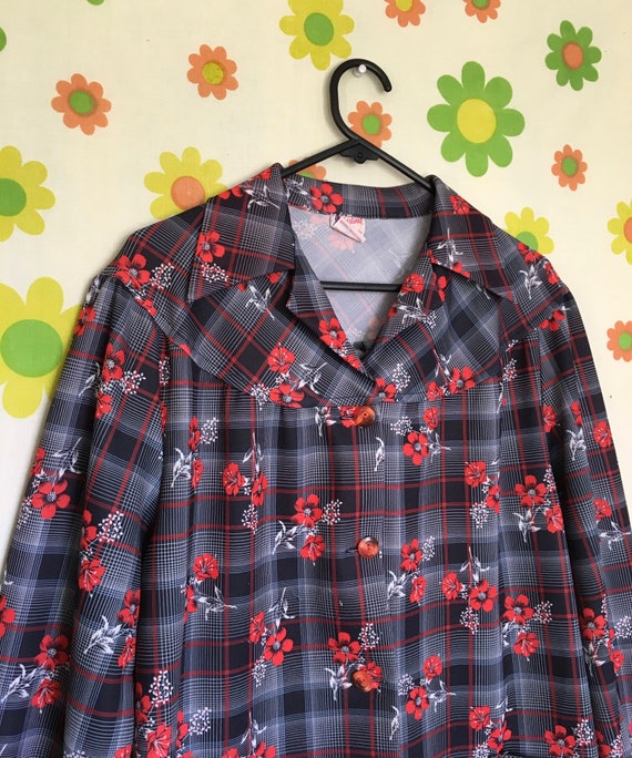 70’s Red Floral Plaid Shirt