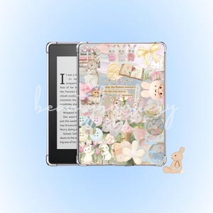 pastel bunnies kindle insert | Spring Aesthetic E-Reader Decor | Digital Download | Cute Pastel Reading Accessory | Clear Case Insert