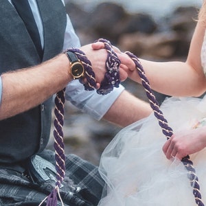Handfasting Cord - Crystal Bloom: Pick your Crystals - Bespoke Celtic Knot artisan wedding rope in Purple and Bronze, sustainable materials