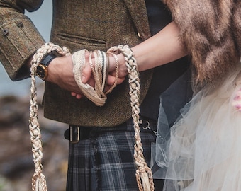 Handfasting Cord - Infinity Tie Treasure Knot with Cotton and Lace - Celtic Knot Wedding Rope in earthy shades of green and cream