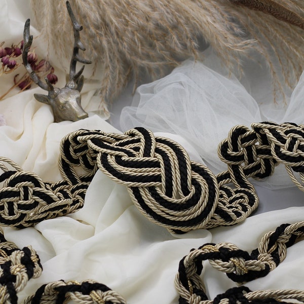 Handfasting Cord - Celtic 'Nine Knots' Design - Black + Gold - Custom Infinity Love Knot wedding handtying cord/ribbon/rope/sash