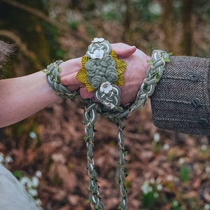 Handfasting Cord - Green Bloom - Bespoke artisan Celtic Knot wedding hand-tying cord with florals and leaves, made from sustainable cotton