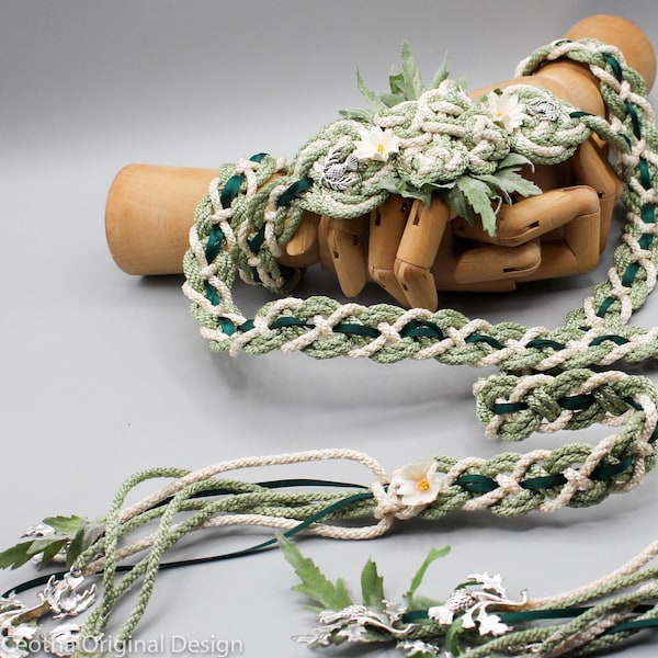 Handfasting Cord - Bloom - Ivory + Sage + Daisy Flowers + Thistles- Charms - Fully customisable Wedding Hand-Tying Cord