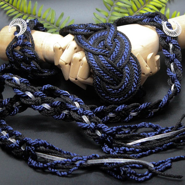 Handfasting Cord - Celtic 'Nine Knots' Design - Black + Navy + Silver - Custom Infinity Love Knot wedding handtying cord/ribbon/rope/sash