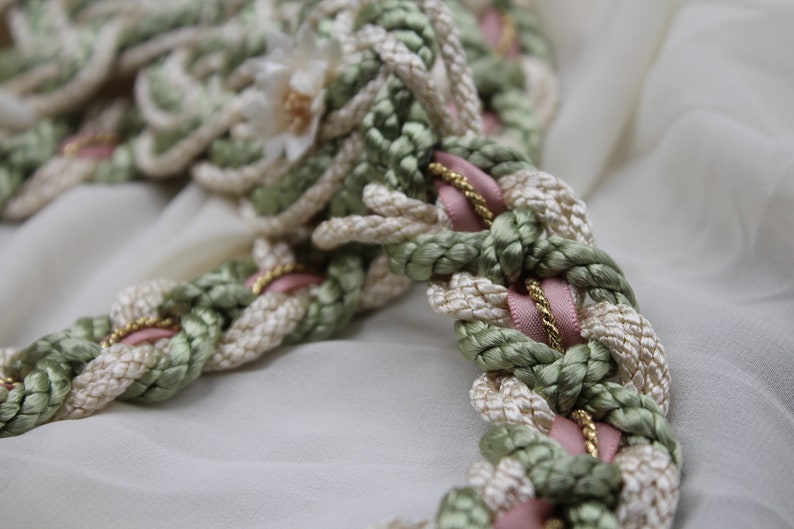 Handfasting Cord Celtic 'Nine Knots' Design Serch Bythol Custom Infinity Love Knot wedding handtying cord/ribbon/rope/sash Sage, Blush image 3