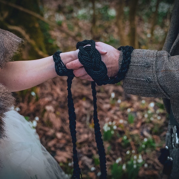 Handfasting Cord - Celtic 'Nine Knots' Design - All Black - Custom Infinity Love Knot wedding handtying cord/ribbon/rope/sash