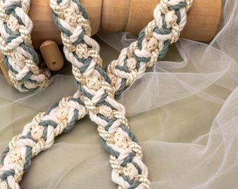 Handfasting Cord Braid - Ivory + White + Laurel with Lace - Bespoke Artisan Wedding Hand-Tying cord- Choose Your own Colours