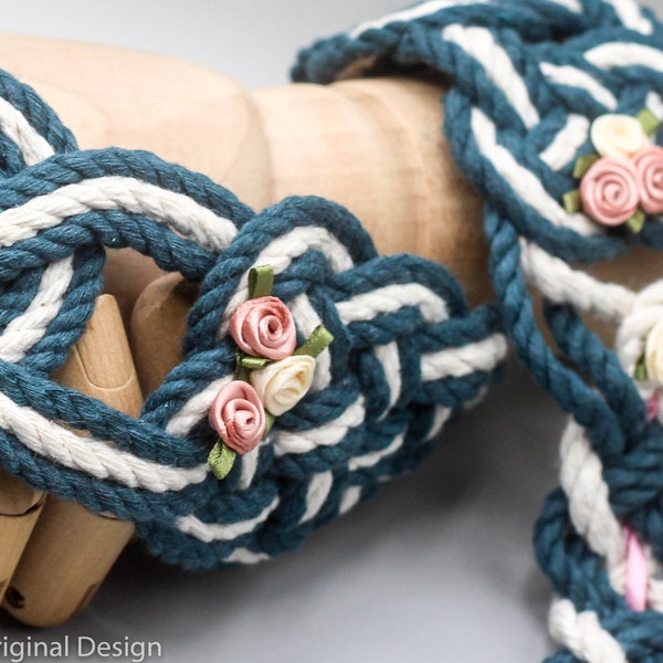 Handfasting Cord - Celtic 'Nine Knots' Design - Teal + White - Custom Infinity Love Knot wedding handtying cord/ribbon/rope/sash