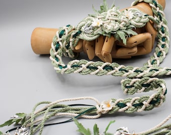 Handfasting Cord - Bloom - Ivory + Sage + Daisy Flowers + Thistles- Charms - Fully customisable Wedding Hand-Tying Cord