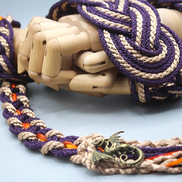 Handfasting Cord - Celtic 'Nine Knots' Dragon Design - Purple + Gold + Orange - Custom Infinity Love Knot