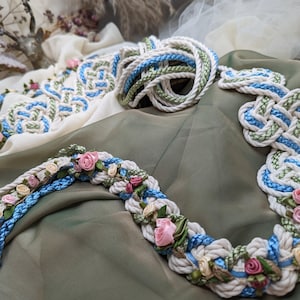 Handfasting Cord - Infinity Tie - Seven Knot Wild Rose customise your colours - Original Ceotha Love Knot Design Sage and Light Blue