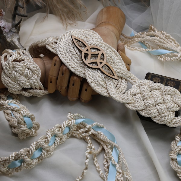Handfasting Cord - Celtic 'Nine Knots' Design - Serch Bythol - Custom Infinity Love Knot wedding handtying cord/ribbon/rope/sash Ivory