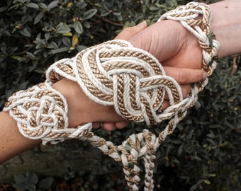 Handfasting Cord - Celtic 'Nine Knots' Design - Ivory + Taupe / Bronze - Custom Infinity Love Knot wedding handtying cord/ribbon/rope/sash