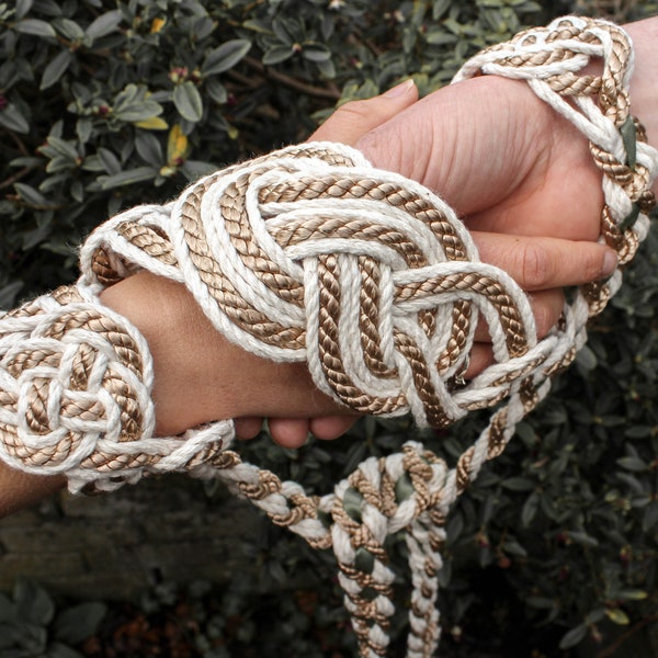 Handfasting Cord - Celtic 'Nine Knots' Design - Ivory + Taupe / Bronze - Custom Infinity Love Knot wedding handtying cord/ribbon/rope/sash
