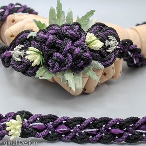 Handfasting Cord - Bloom - Black Purple Gothic themed - Fully customisable handfast wedding cord