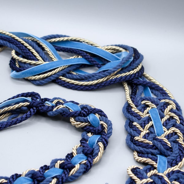 Handfasting Cord - Tie your own Infinity Nine Knot - Blue + Gold + Velvet Customisable Celtic Love Knot wedding handfasting cord