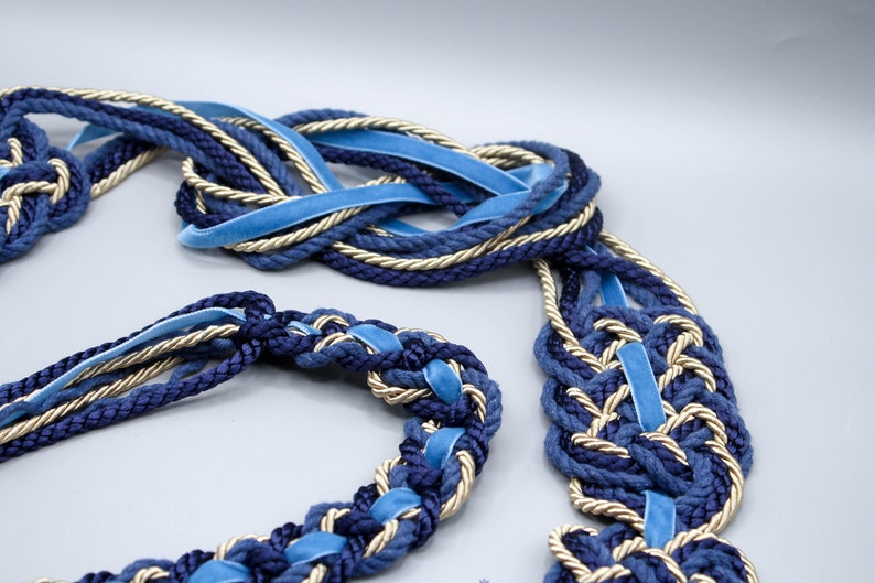 Handfasting Cord Tie your own Infinity Nine Knot Blue Gold Velvet Customisable Celtic Love Knot wedding handfasting cord image 1