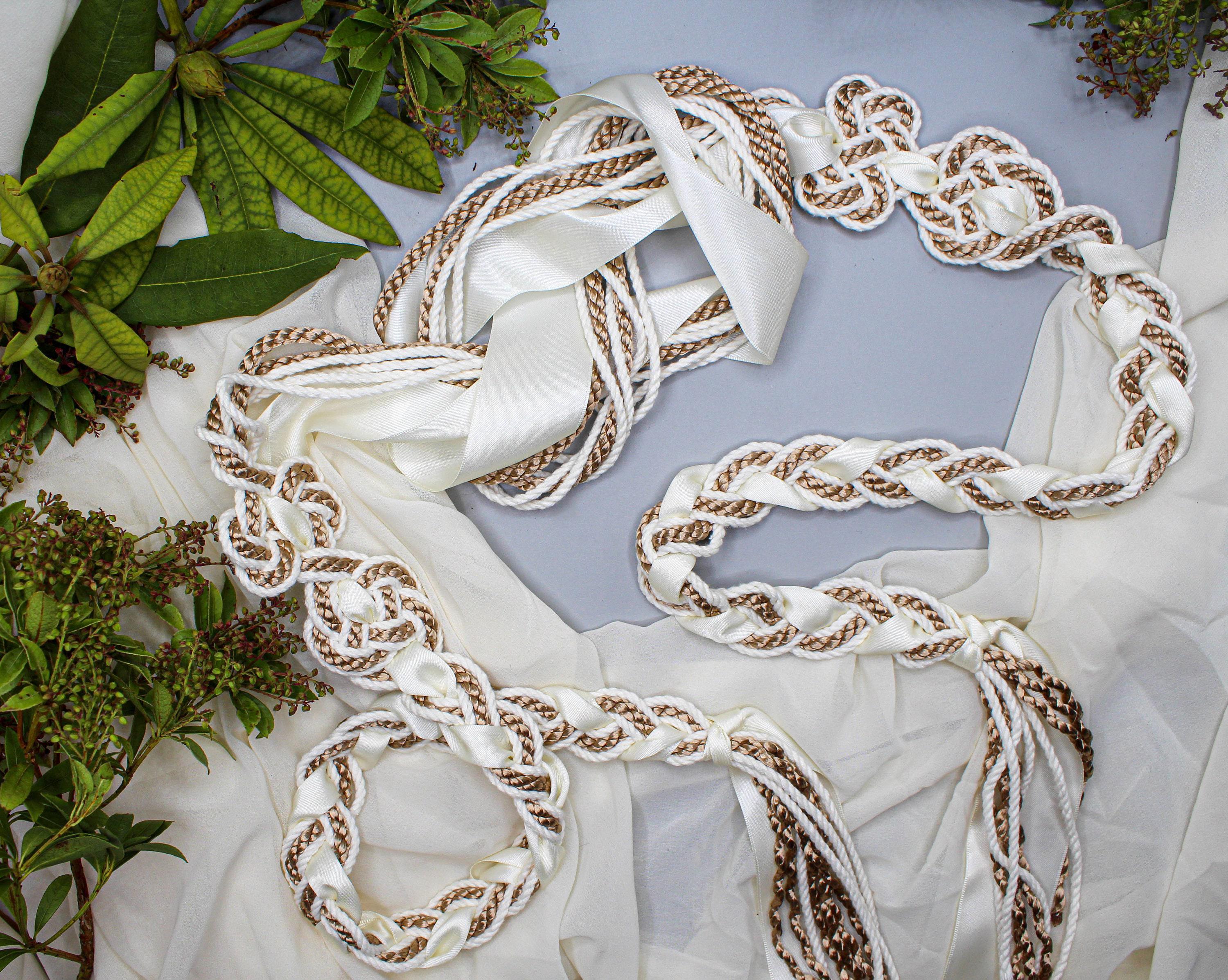 Handfasting Cord - 'Tie your own' Magdalene Infinity Love Knot, customisable wedding cord, Taupe/Bronze with XL antique white ribbon