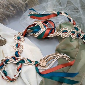 Handfasting Cord - Infinity Tie Magdalene Love Knot with THREE ribbon colours, customisable wedding cord