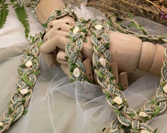 Handfasting Cord - 'Fae Garden Braid, Metallic Gold+ Eucalyptus Green' - Customisable Wedding Hand-Tying cord- Choose Your own Colours
