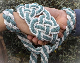 Handfasting Cord - 'Hearts Entwined' natural shades in sustainable cotton - Custom Celtic Heart Love Knot wedding handtying cord/ribbon/rope