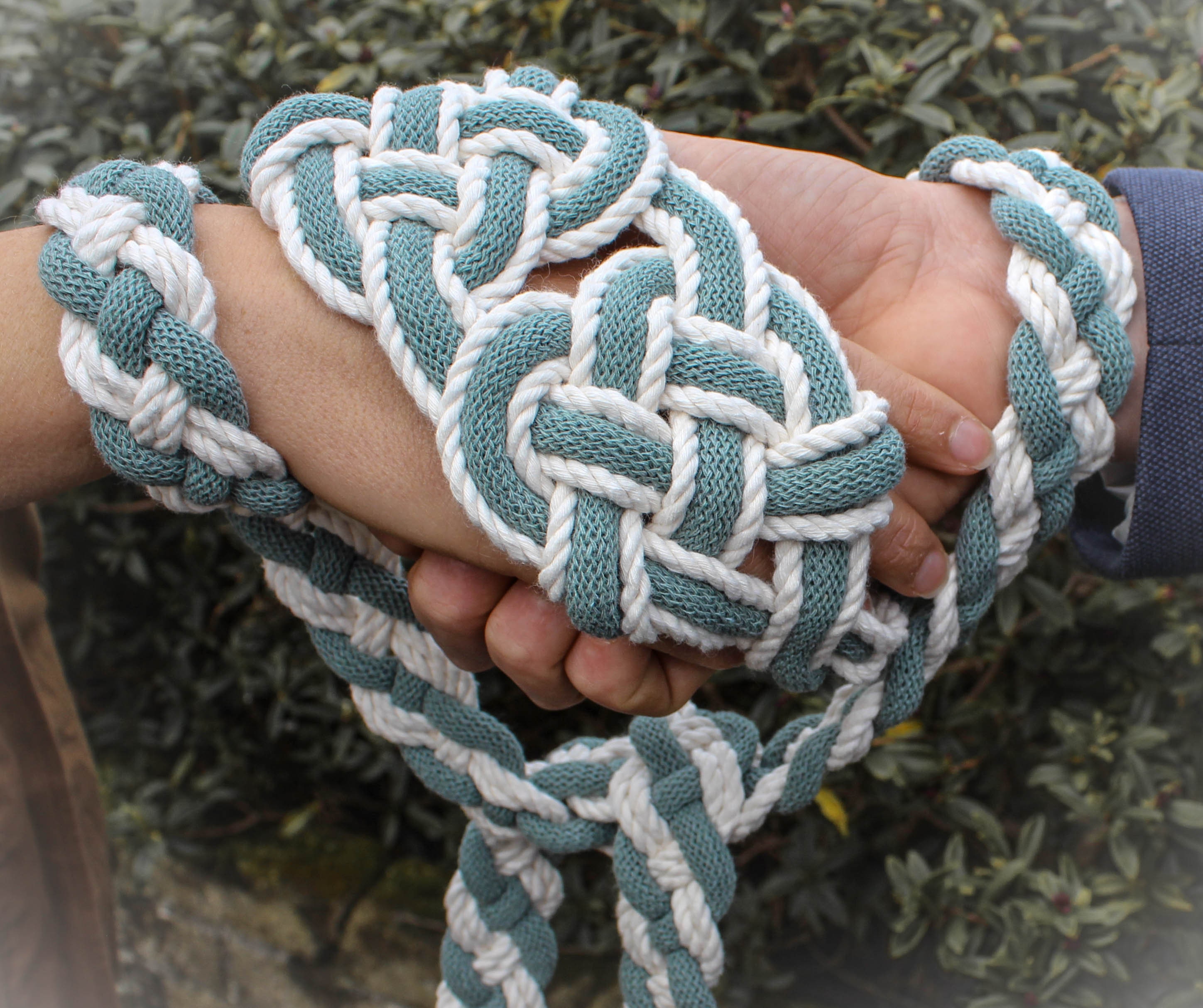 Handfasting Cord - BESPOKE Triple Celtic Love-Knot Handfasting Cord/Ribbon/Rope with Gold Leaves Teal + Sage + Rust