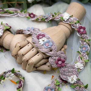 Handfasting Cord - &#39;Fae Garden Mauve Spring&#39;  - Celtic Love Knot handfasting cord sustainable cotton with leaves and roses